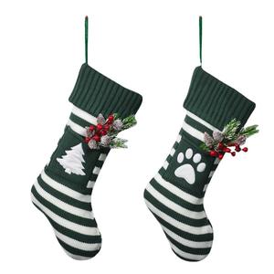 Hstyle bas de noël rouge vert <span class=keywords><strong>chien</strong></span> patte flocon de neige motifs d'arbre de noël chaussettes fête de noël enfants cadeau sac suspendus ornements - Product Image 6