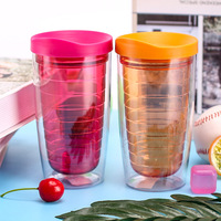 Gobelet en acrylique à double paroi de 15 oz, impression intégrale par sublimation personnalisée, gobelet en plastique transparent avec couvercle anti-fuite, vente en gros, logo personnalisé