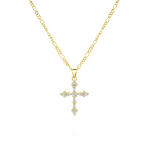 Collar de Acero Inoxidable con Cruz de Circonita Cúbica, Resistente al Agua y al Deslustre, Cadena Figaro <span class=keywords><strong>3</strong></span>:1, Collar con Cruz de Circonita en Oro de 18K - Product Image 1