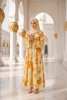 Robe longue ample à manches évasées imprimé feuille d'érable, Abaya en polyester pour femme, idéale pour les vacances, les rassemblements, le quotidien et l'Aïd