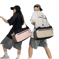 Sac de sport décontracté en polyester avec logo personnalisé, compartiment à chaussures, étanche, séparation sec/humide, grande capacité, pour voyage et nuitée