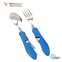 Ensemble de couverts pliants en acier inoxydable 2CR13 avec manche coloré, couteau, fourchette, cuillère et baguettes, vaisselle multifonctionnelle pour le camping, Vietnam