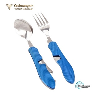 Ensemble de cuillère, fourchette et couteau pliants en acier inoxydable avec manche coloré, vaisselle multifonctionnelle pour l'extérieur - Product Image 5