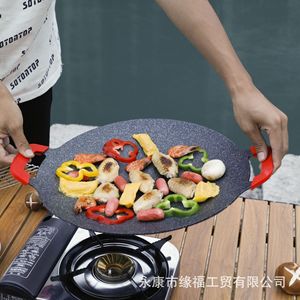 Korean BBQ Grill Pan Round Stone Non Stick Portable Gas Stove Teppanyaki Outdoor Camping Home Use Easy Cleaning - Product Image 3