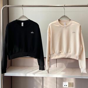 Wholesale AL0 Custom Round Neck Short <strong>Hoddies</strong> Women's Sweatshirt White T-shirt Basic Two-piece Pullover Set Oversized Hoodie - Product Image 5