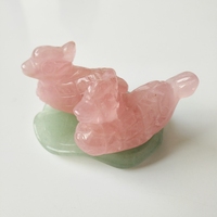 HY Pas Cher Fengshui Rose Quartz Mandarin Canard Statue Cristal Sculpté