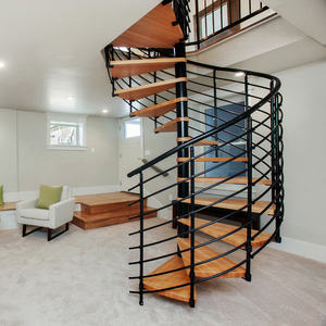 Escalier en colimaçon préfabriqué en bois durable avec cadre métallique et rampes en acier, escalier intérieur incurvé en acier et en bois - Product Image 1