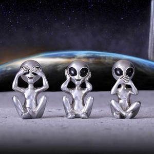 Trois extraterrestres sages WXA08 Ne pas voir Ne pas écouter Ne pas parler alien Résine Artisanat Ornements - Product Image 1