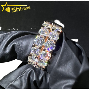 Bagues Moissanite Double Rangée 50 Points Éternité Unisexe Plaqué Or Rose Taille Brillant Sertissage à Griffes Luxe Mariage - Product Image 1