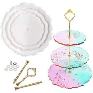 Suporte de silicone de resina para bolo 3 tier, placa de frutas, bandeja para servir, para fazer cupcake, estande para decoração de casa