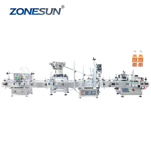 ZONESUN Automatic Desktop Water Juice Oil Liquid Spray Bottle Filling Capping Labeling Machine Line With Vibratory Bowl Feeder