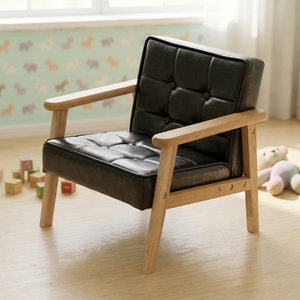 Sillón <span class=keywords><strong>Infantil</strong></span> de Madera Maciza, Duradero, Ecológico y Seguro, Mini Cojín de Cuero PU, Sofá para Niños, Silla <span class=keywords><strong>Reclinable</strong></span> para Niños - Product Image 1
