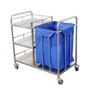 Roestvrij Staal Ziekenhuis Medische Afval Linnen Trolley Mobiele Verpleging Wasserij Karren Drie Lagen BS-668-1 - Product Image 2