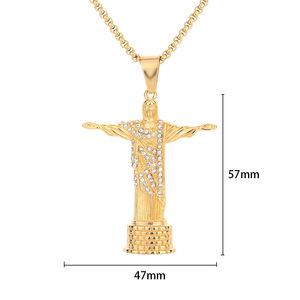 Hip Hop Rio Christ <b>Statue</b> Jesus Religion Non Tarnish Cubic Zirconia Non Tarnish Waterproof Stainless Steel Jewelry Pendants Male - Product Image 1