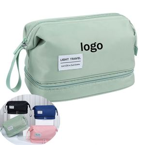 Sac de rangement cosmétique double couche grande capacité avec logo personnalisé, étui de voyage portable élégant pour séparation sec/humide, idéal pour la natation - Product Image 2