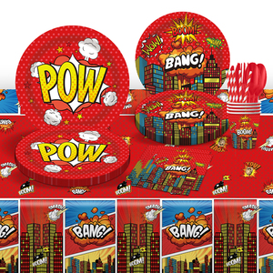 Hero City Theme Décoration de fête d'anniversaire pour enfants Jetable 4 couleurs Imprimé Style européen Ensemble de 10 pièces Assiettes en papier - Product Image 2