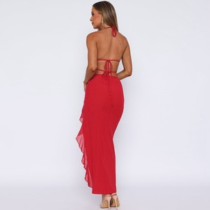 Nuevo Vestido Maxi Elegante para Mujer 2025, Sin Mangas, con Volantes, Escote Profundo en V, Espalda Descubierta, Abertura Alta en el Muslo, Color Negro, para Fiesta, Club, Body - Product Image 4