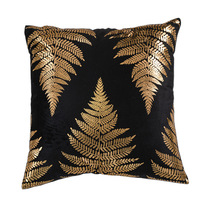 Housse de coussin carrée en velours doré avec imprimé feuilles dorées et lettres, pour chambre et canapé, décoration d'intérieur tendance