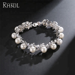 Rakol กำไล BP065ใบหรูหราสำหรับผู้หญิง CZ ไข่มุกน้ำจืดเครื่องประดับงานแต่ง - Product Image 3