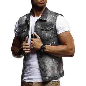 Chaleco vaquero de moda personalizado al por mayor para hombre, chaleco sin mangas rasgado, chaqueta vaquera para hombre, chaleco vaquero informal de corte ajustado para hombre - Product Image 6