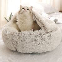 Muschelförmiges Katzenbett Vier-Jahreszeiten-Langflor-Plüsch Halbgeschlossenes Haustiernest Warme Tiefschlaf-Katzenhöhle