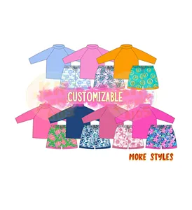 Wholesale Kids Swimwear Manufacturer Long Sleeve Top Shorts 2 Piece Sets Custom Printed Baby Boys Beach Bathing Wear Swimsuit