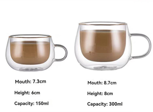 Verres à double paroi isolés en borosilicate de 150 ml et 300 ml, tasses à café avec poignée pour thé à bulles, jus, café, eau - Product Image 3