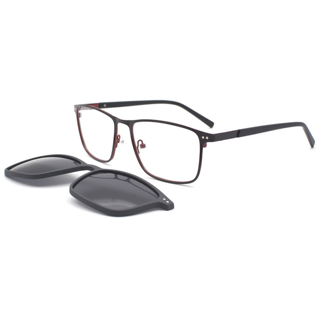 Magnetic Clip on Eyeglasses Frame Men Rectangle Optical Prescription Glasses Polarized Sunglasses Set