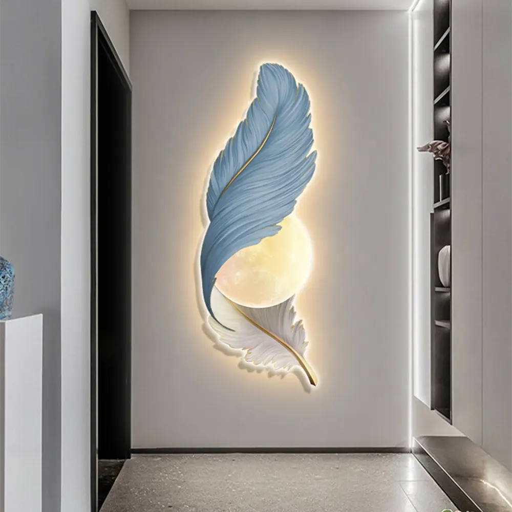 Pittura luminosa a LED decorazione del corridoio pittura di lusso con piume di pittura di intaglio fine arte