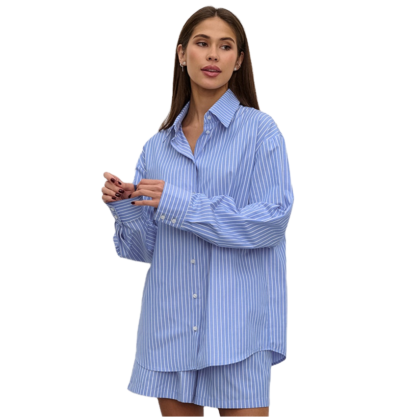 Women Striped Knit Set High Stand Collar Shirt & Midi Shorts Two Piece Street Style Korean Fashion Co-ord Set
