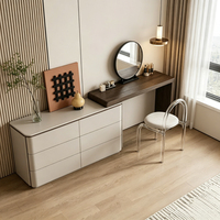 Bureau de toilette moderne extensible avec commode à 6 tiroirs et miroir rond