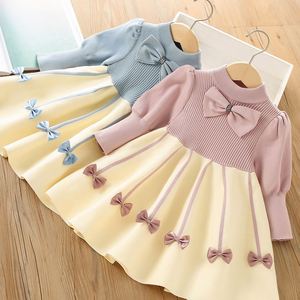 Robe pull Maxfree pour filles de 1 à 10 ans, vêtements tricotés d'hiver, manches longues, nœud rouge, robe de princesse pour enfants - Product Image 3