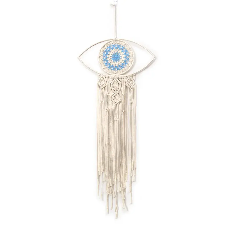 Groothandelsprijs Hoge Kwaliteit Macrame Decoraties Wit Blauw Boze Oog Dromenvanger Bali Haak