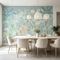 Papier peint mural tropical aquarelle de luxe léger, fond bleu, pour la décoration de la maison, de l'hôtel, du salon de beauté