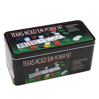Ensemble de 200 jetons de poker avec boîte de rangement en fer, vente chaude, jetons de poker en PP bon marché de 4g avec tapis, cartes, boutons de croupier et instructions