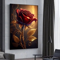 Impresión en lienzo de arte de pared de Rosa negra y dorada, decoración de pared Floral elegante para sala de estar, módem, pintura abstracta para decoración del hogar