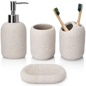 Ensemble d'accessoires de salle de bain de style européen 4 pièces résine sable naturel décor de salle de bain ensemble d'accessoires de toilette à la maison