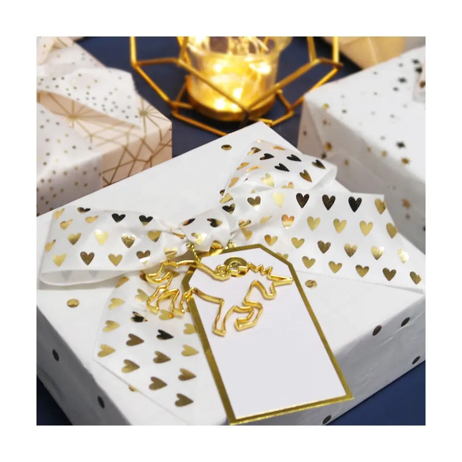 Commercio all'ingrosso di oro Stampato 38 millimetri di compleanno confezioni regalo nastro di raso di poliestere