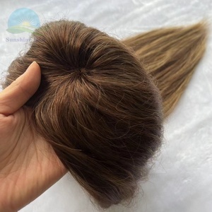Filet à poisson <span class=keywords><strong>blond</strong></span> complet à la main Base Highlight Brown Woman Toupee European Cuticle Quality Human Hair Bayalage Topper - Product Image 4