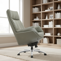 Chaise de bureau pivotante de luxe confortable, spécifiquement conçue pour les réunions, en cuir PU noir, hauteur réglable, base en aluminium, chaise de patron