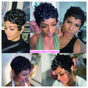 Chioma วิกผมพิกซี่สั้นแบบไม่ใช้กาววิก<span class=keywords><strong>ผม</strong></span>หน้าม้าผมมนุษย์100% เป็นลอนผมธรรมชาติ6นิ้ว99J ทรงผมย้อนยุค - Product Image 6