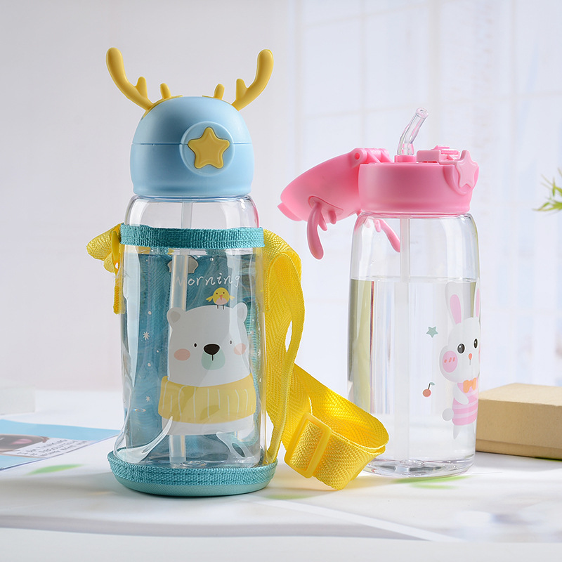 Детская чашка для воды с рогами, соломенная чашка, ученики начальной школы, пластиковая портативная Милая бутылка для воды с ручкой для мужчин и женщин