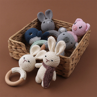 Ensemble de jouets en bois pour bébé, Crochet fait à la main, anneau en bois, mignon, rose, anneau de dentition, ensemble de jouets en bois