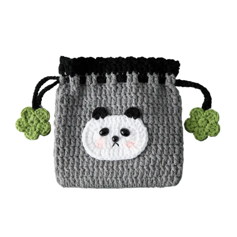 Özelleştirilmiş güzel ve sevimli Panda örgü değişim çanta el yapımı tığ cep kızlar için