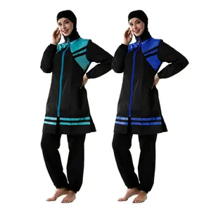Middle East Muslim Islamic Long Rope Abaya 3pcs Swimwear with Hijab Cap Loose Fit Quick Dry Light Weight Beachwear Swimsuits
