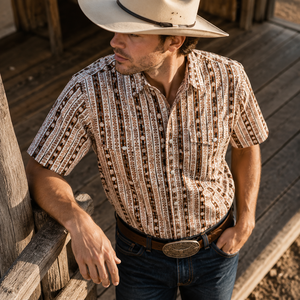 Camisa Vaquera Premium Personalizada para Hombre, Estilo Vintage con Rayas y Cierre de Perlas, Manga Corta, Tejido de Primera Calidad, Fabricante de Marca Privada - Product Image 1