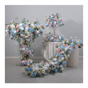 Bianco <span class=keywords><strong>blu</strong></span> <span class=keywords><strong>rosa</strong></span> e viola oggetti di scena da sposa fiori runner composizioni di fiori centrotavola matrimonio e decorazioni da tavola - Product Image 1