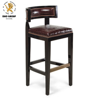 Chaise de bar en cuir véritable en bois rustique avec dossier pour comptoir tabouret de bar en cuir vieilli Vintage noir