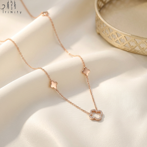 สร้อยคอทองคำแท้ 18K ดีไซน์ใบโคลเวอร์สี่แฉก คุณภาพสูง ขายส่ง ราคาพิเศษ เรียบหรู ประดับเพชรแท้ - Product Image 6