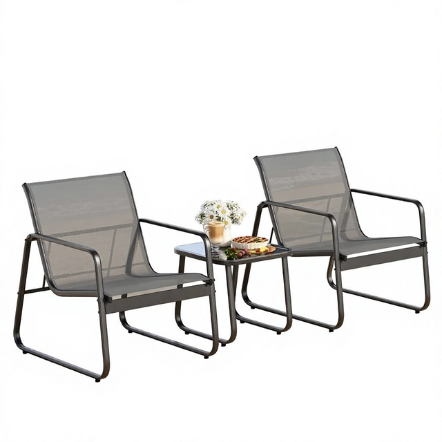 Modern Design 2-Piece Patio Chairs Set Coffee Table  Fabric Metal Frame for Balcony Backyard Garden Poolside